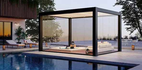 Bioklimatikus pergola egy kertben